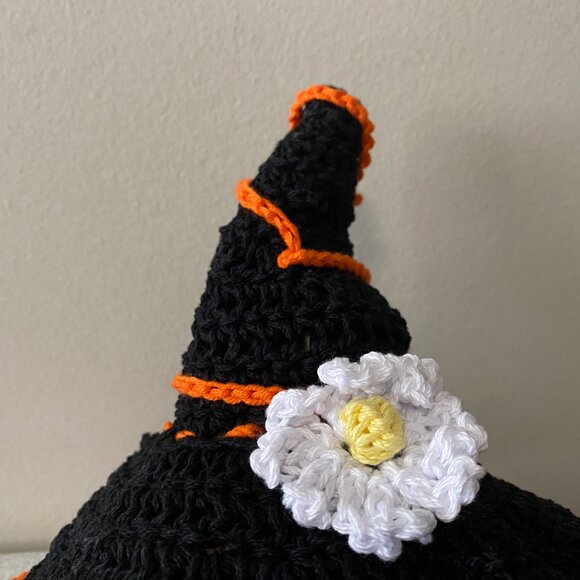 Handmade Crochet Halloween Orange Black Witch Outfit for 17cm Doll 2-Piece Set - Picture 6 of 9